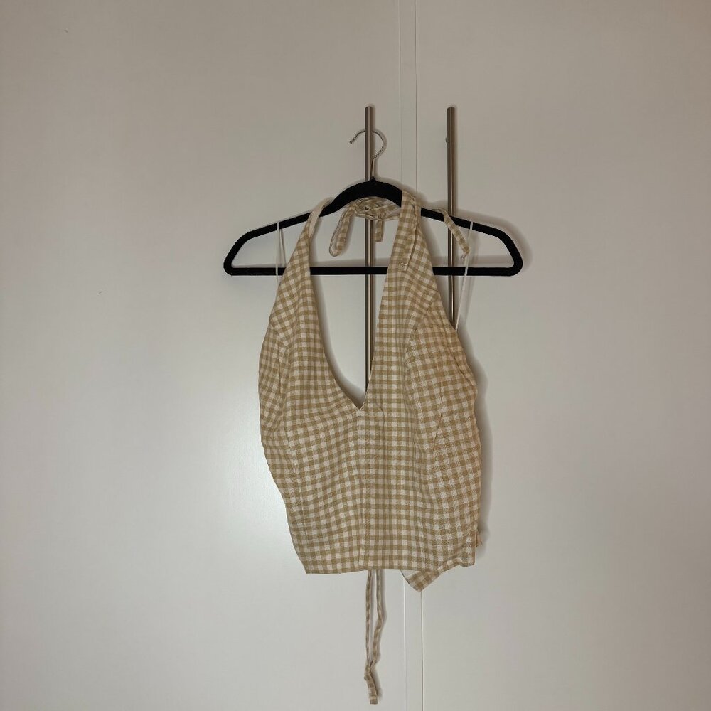 Abercrombie & Fitch tan gingham halter top